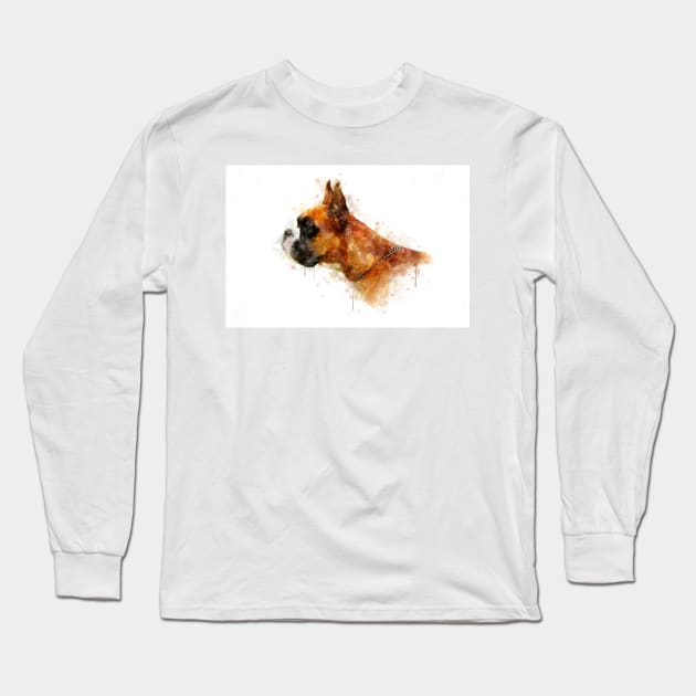 Boxer dog watercolor Long Sleeve T-Shirt by PetsArt